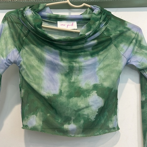 Brand new dolls kill new pink mesh Green Blue Women's off shoulder Top medium - Picture 5 of 6